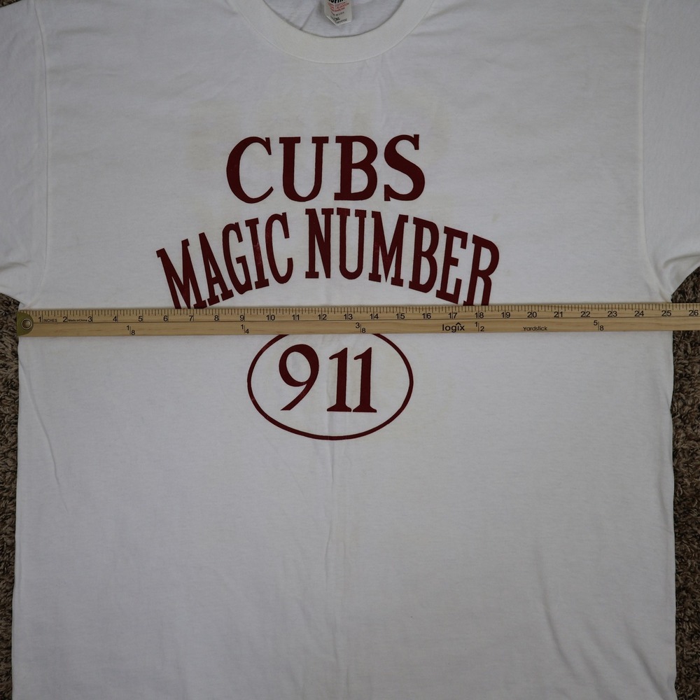Vintage 90s Chicago Cubs Magic Number 911 T-Shirt XXL White Cotton Cubs Suck Tee - Picture 14 of 16